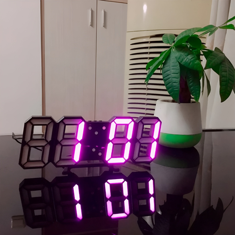 Modern LED Wall Clock with 3D Display and Nightlight