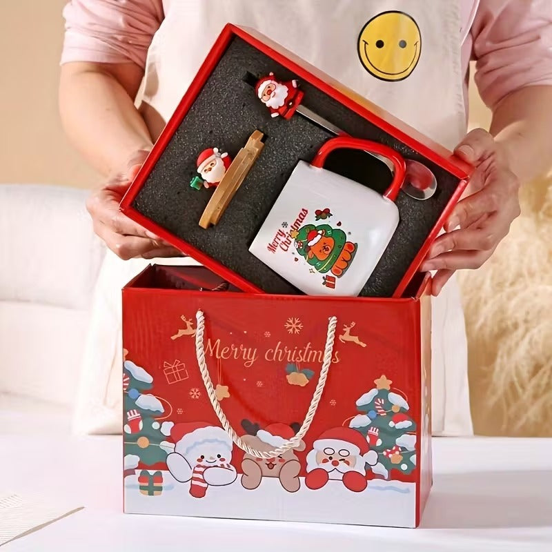 3pcs Christmas Gift Set – Ceramic Cup with Lid & Spoon