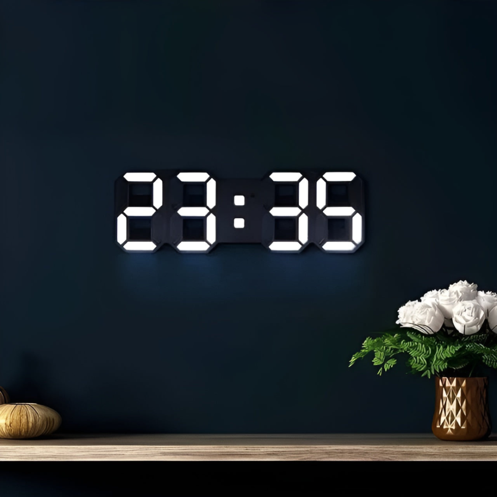Modern LED Wall Clock with 3D Display and Nightlight