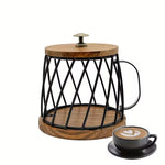 Wrought Iron Coffee Cup-Shaped Storage Basket