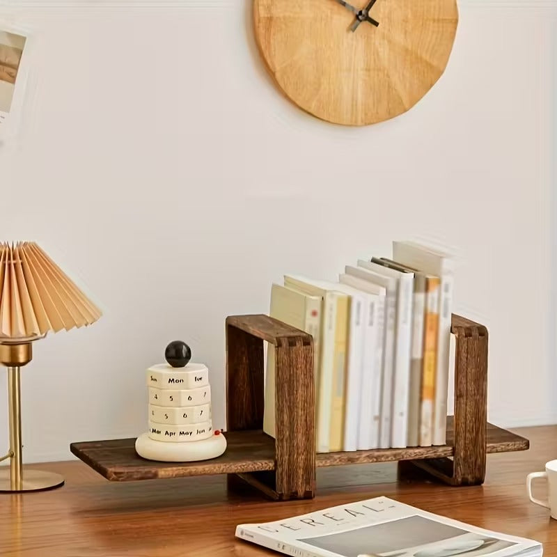Adjustable Wooden Desktop Storage Rack & Bookshelf